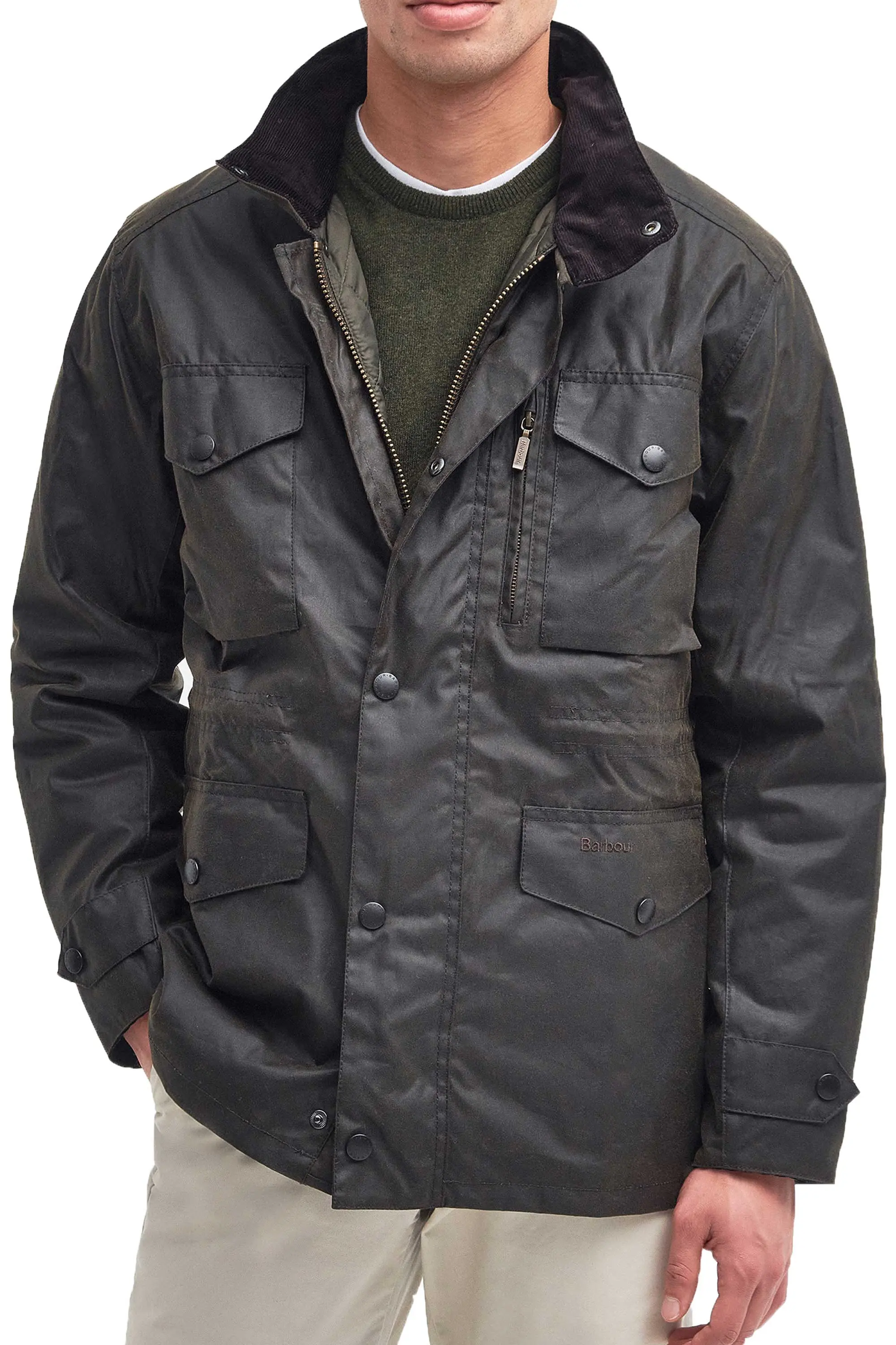Barbour Sapper Wax Jacket Olive - Image 2