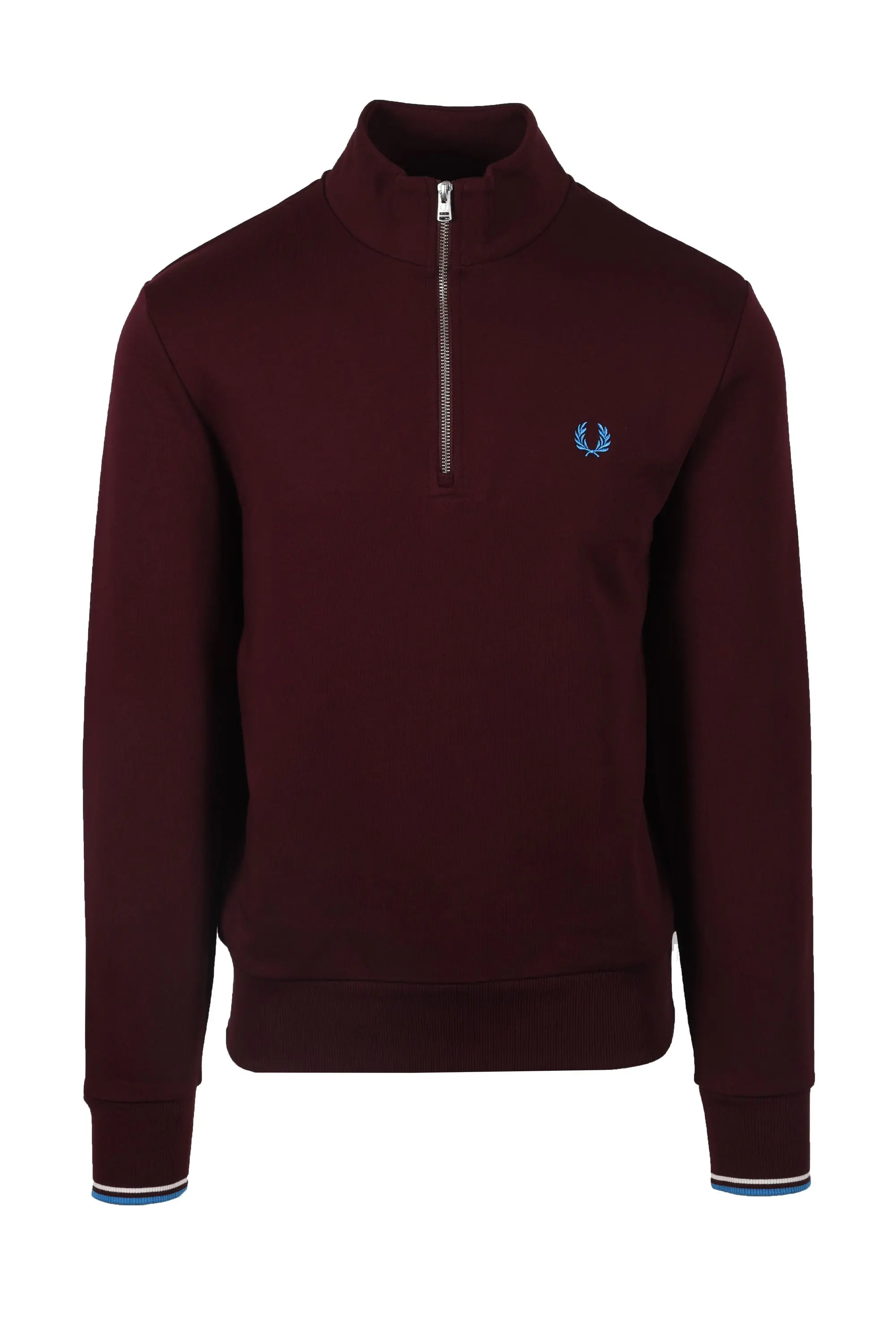 Fred Perry Half Zip Sweatshirt Oxblood/Ecru/Court Blue