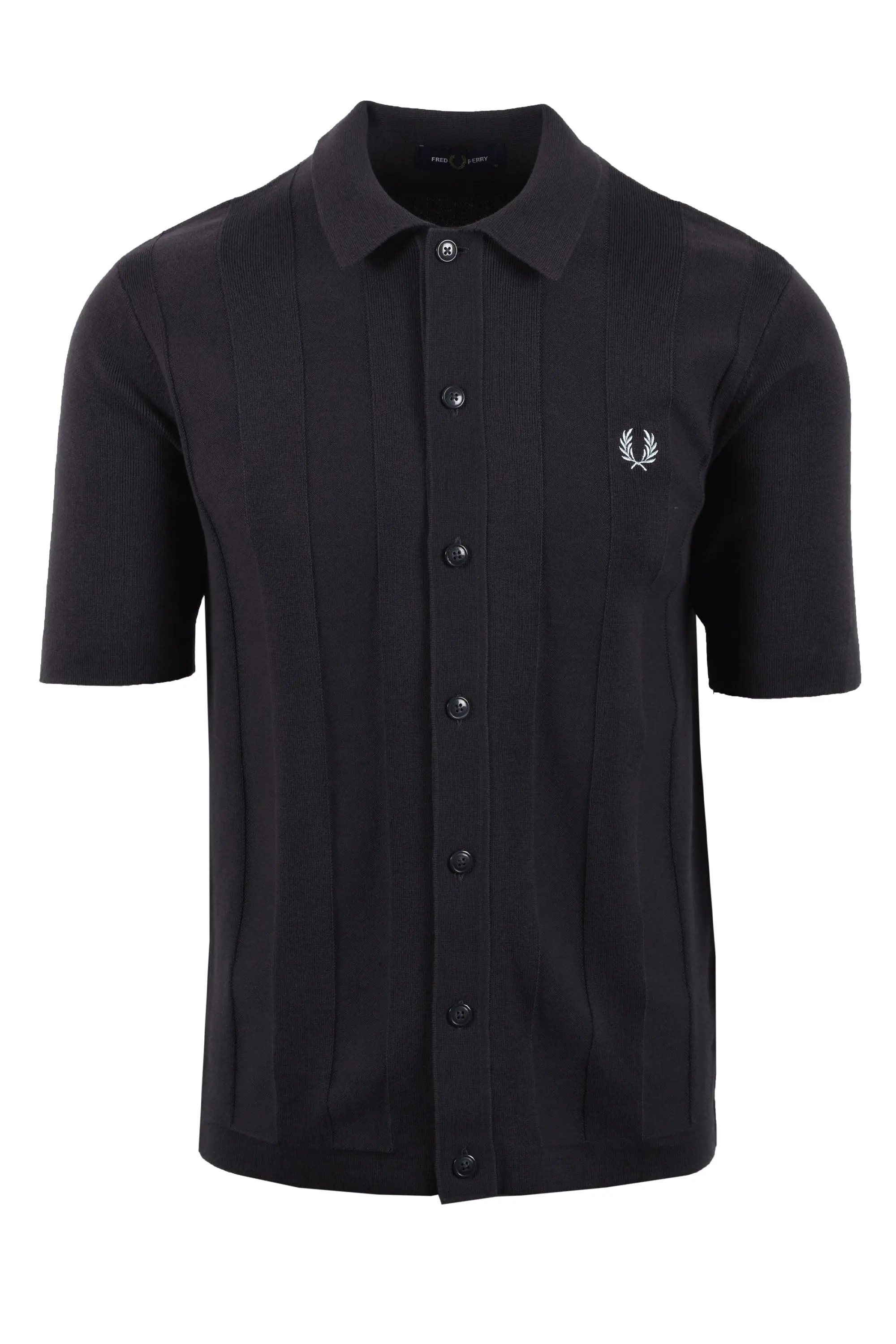 FRED PERRY STRIPE BUTTON THROUGH POLO SHIRT ANCHOR GREY