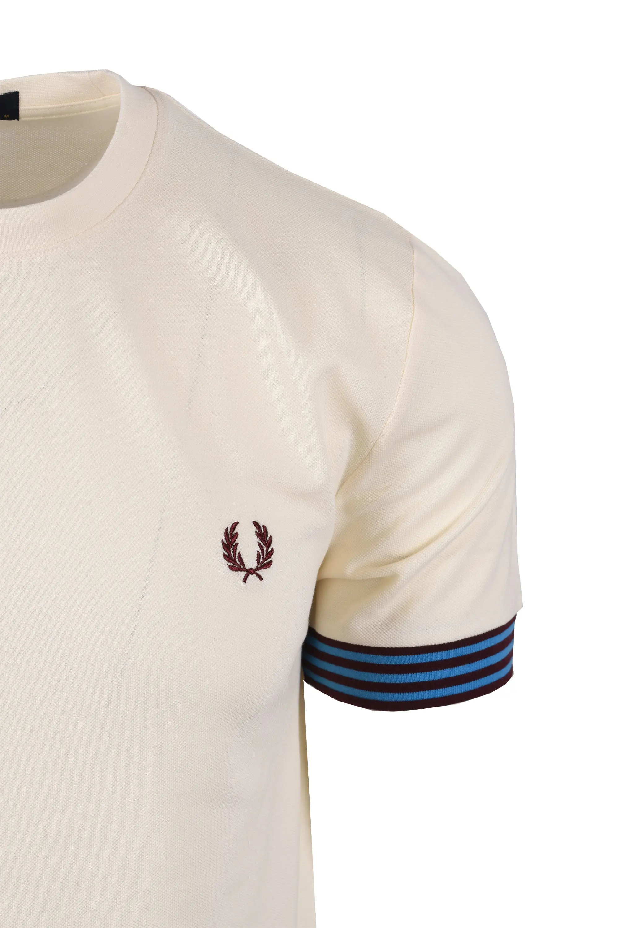 FRED PERRY STRIPED CUFF T-SHIRT ECRU - Image 2