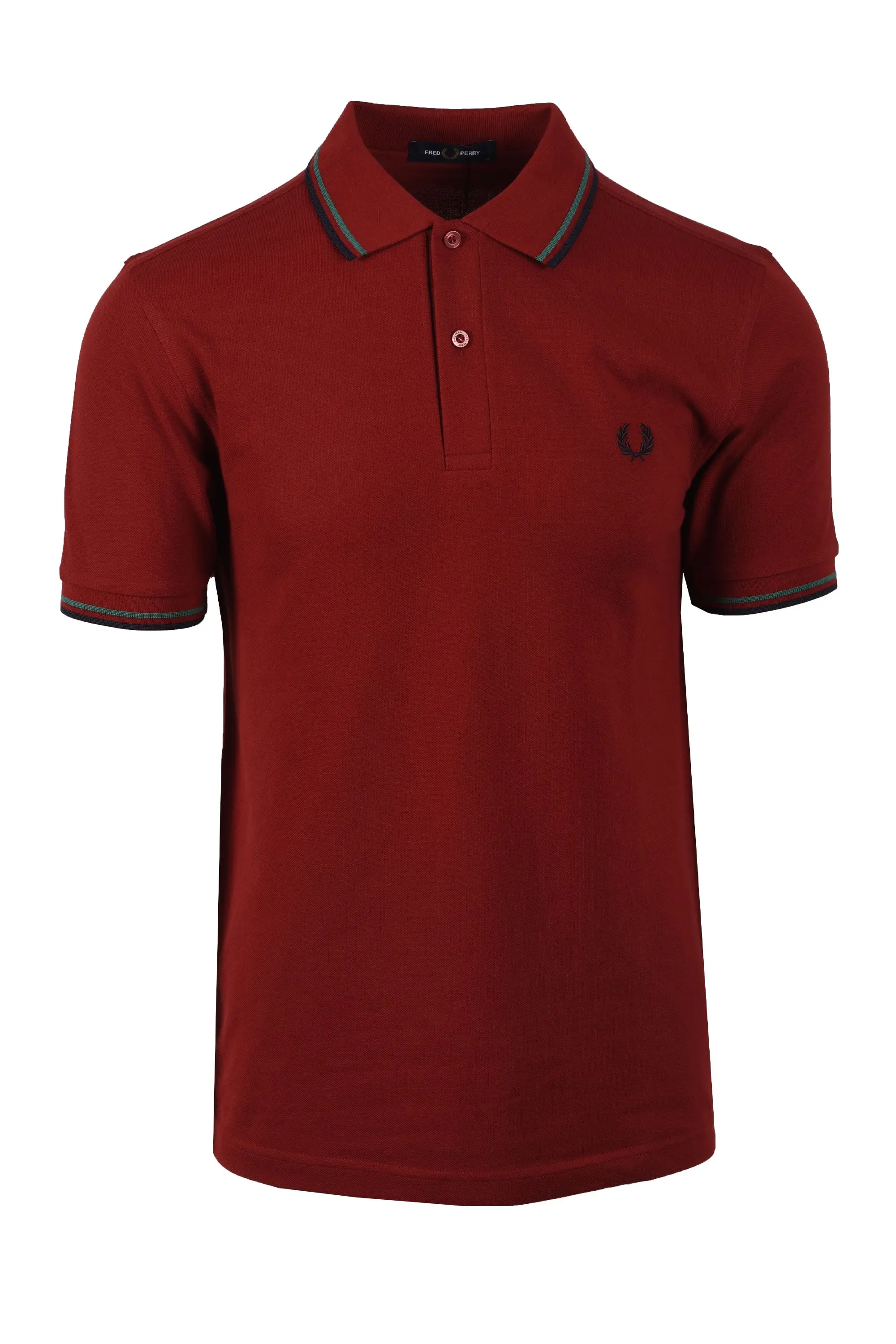 FRED PERRY TWIN TIPPED POLO SHIRT BURNT RED/SPORT GREEN/NAVY