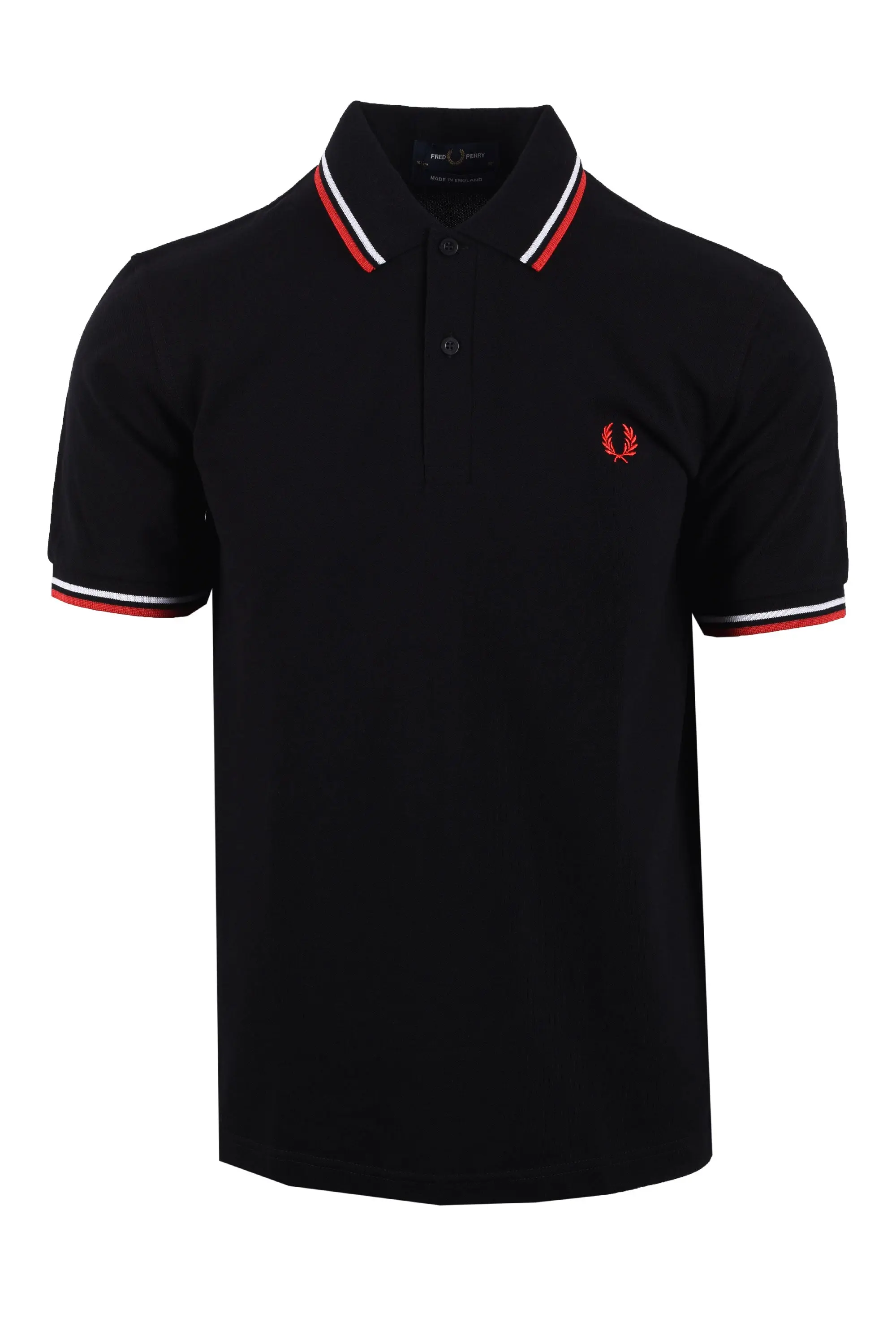 FRED PERRY MADE IN ENGLAND TWIN TIPPED POLO BLACK/WHITE/BRIGHT RED