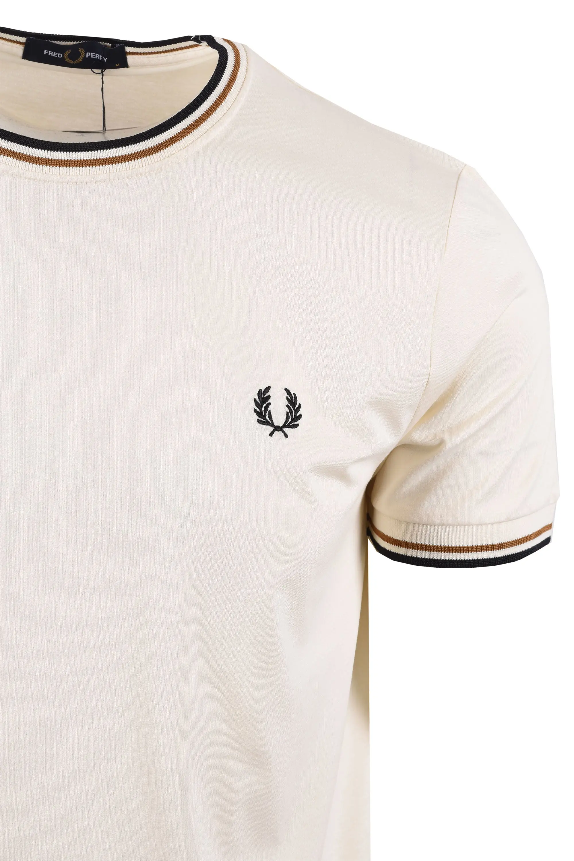 FRED PERRY TWIN TIPPED T-SHIRT ECRU/DARK CARAMEL/NAVY - Image 2