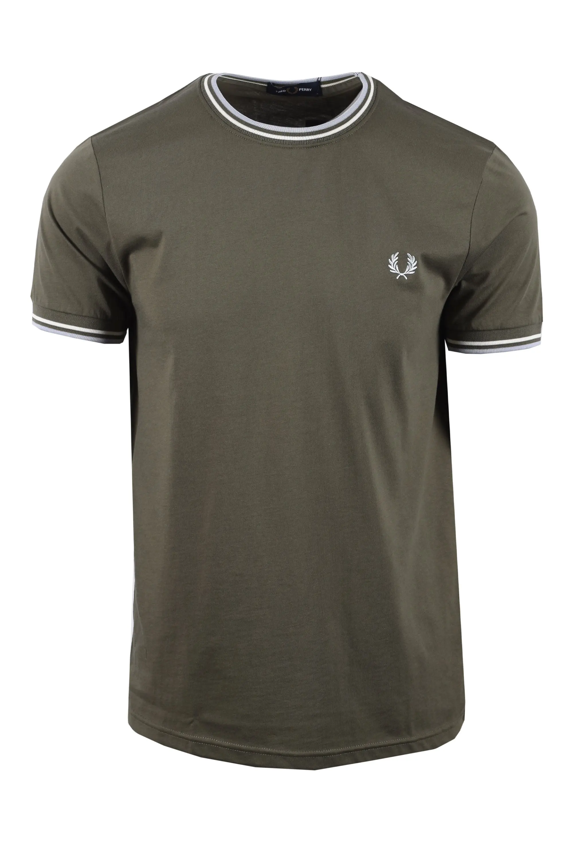 FRED PERRY TWIN TIPPED T-SHIRT LAUREL GREEN/ECRU/DUSKY BLUE