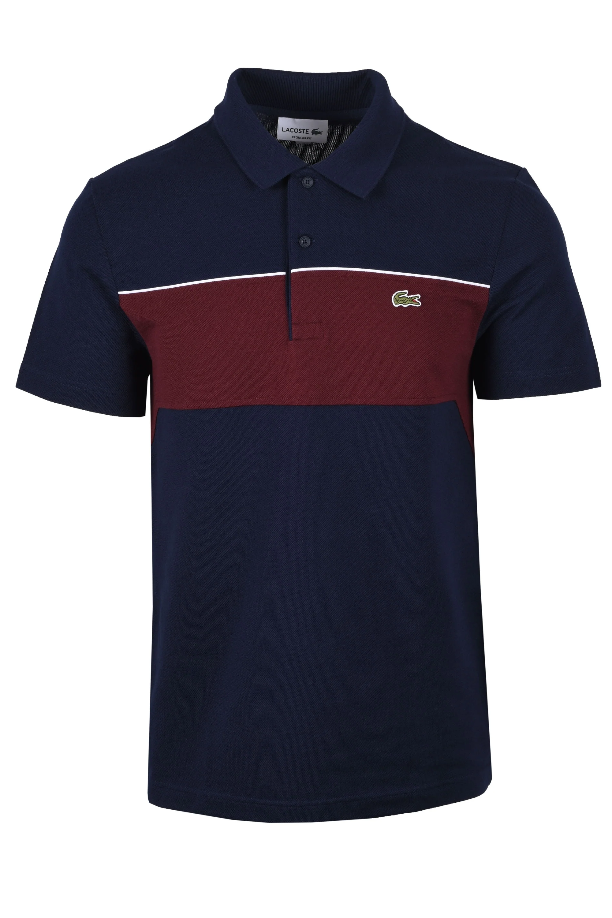Lacoste Colour Block Short Sleeve Polo Shirt Navy/Bordeaux