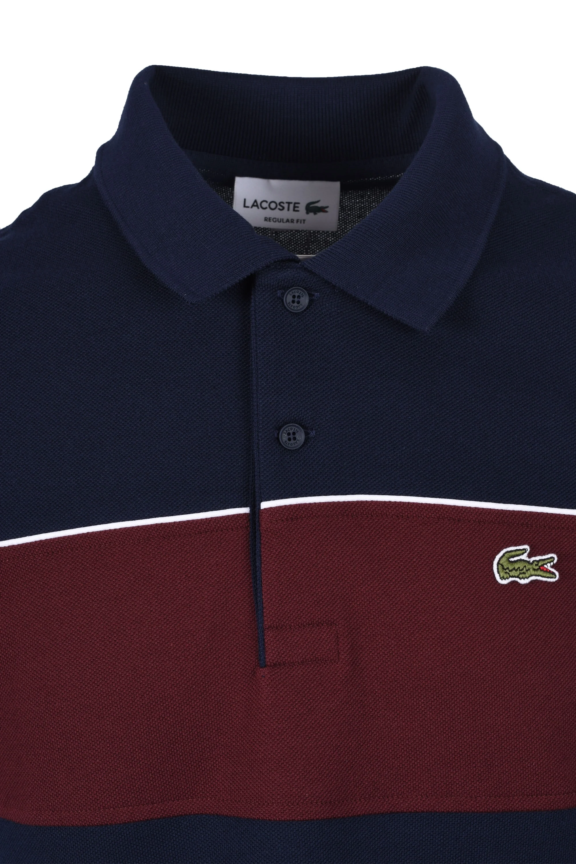 Lacoste Colour Block Short Sleeve Polo Shirt Navy/Bordeaux - Image 2