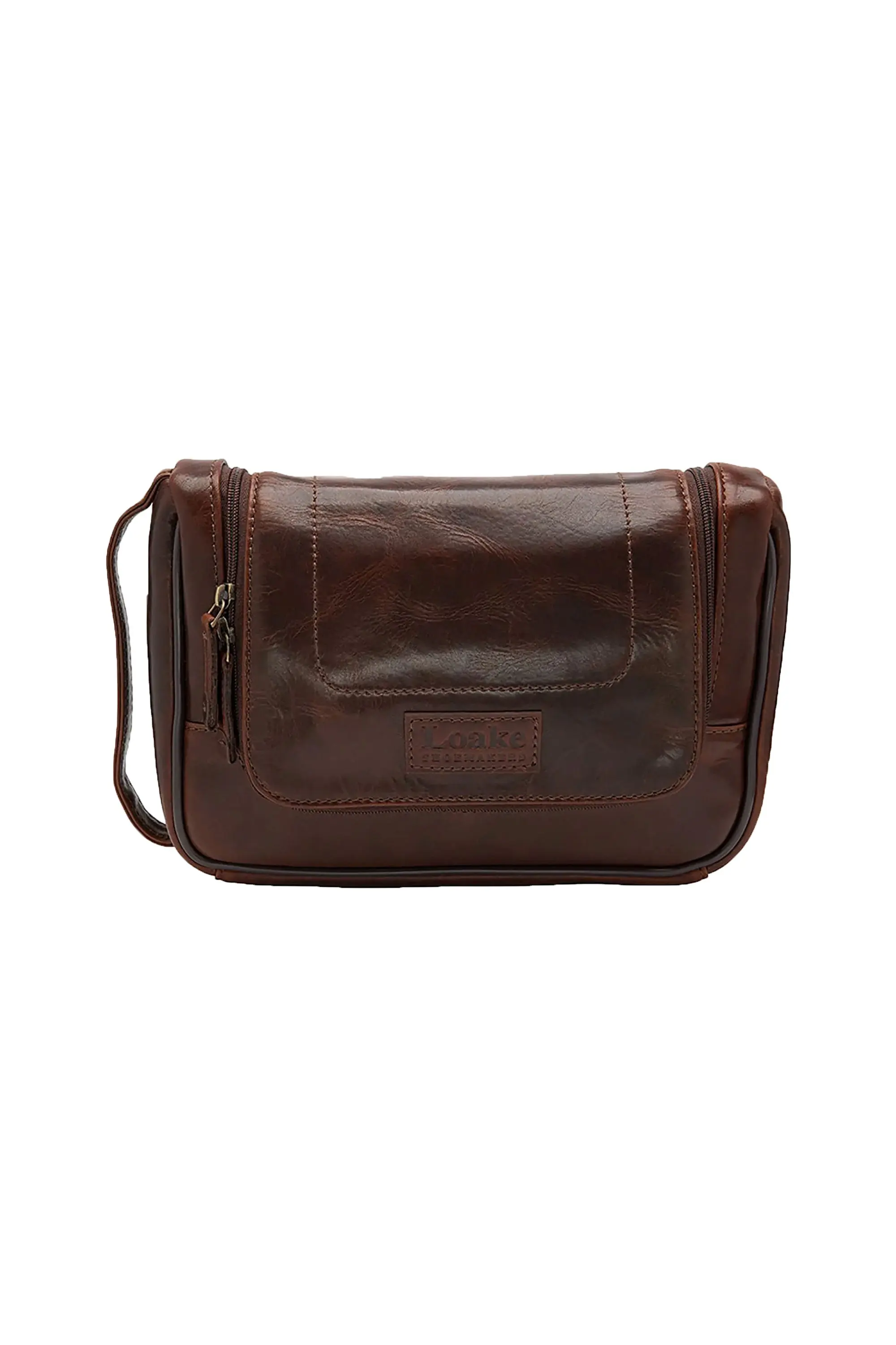 Loake Severn Leather Hanging Wash Bag Brown