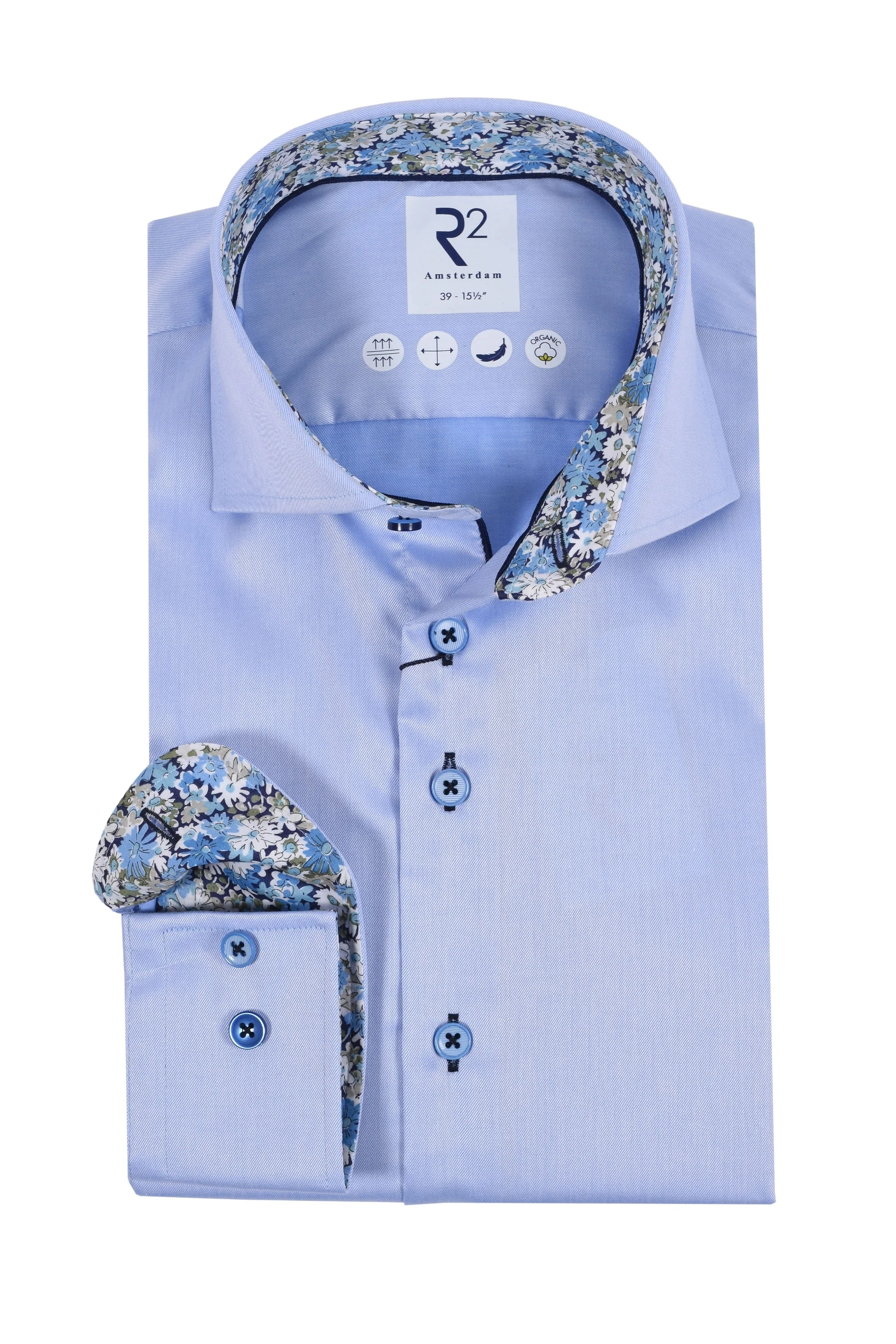 R2 Cut Away Collar Long Sleeved Shirt Light Blue