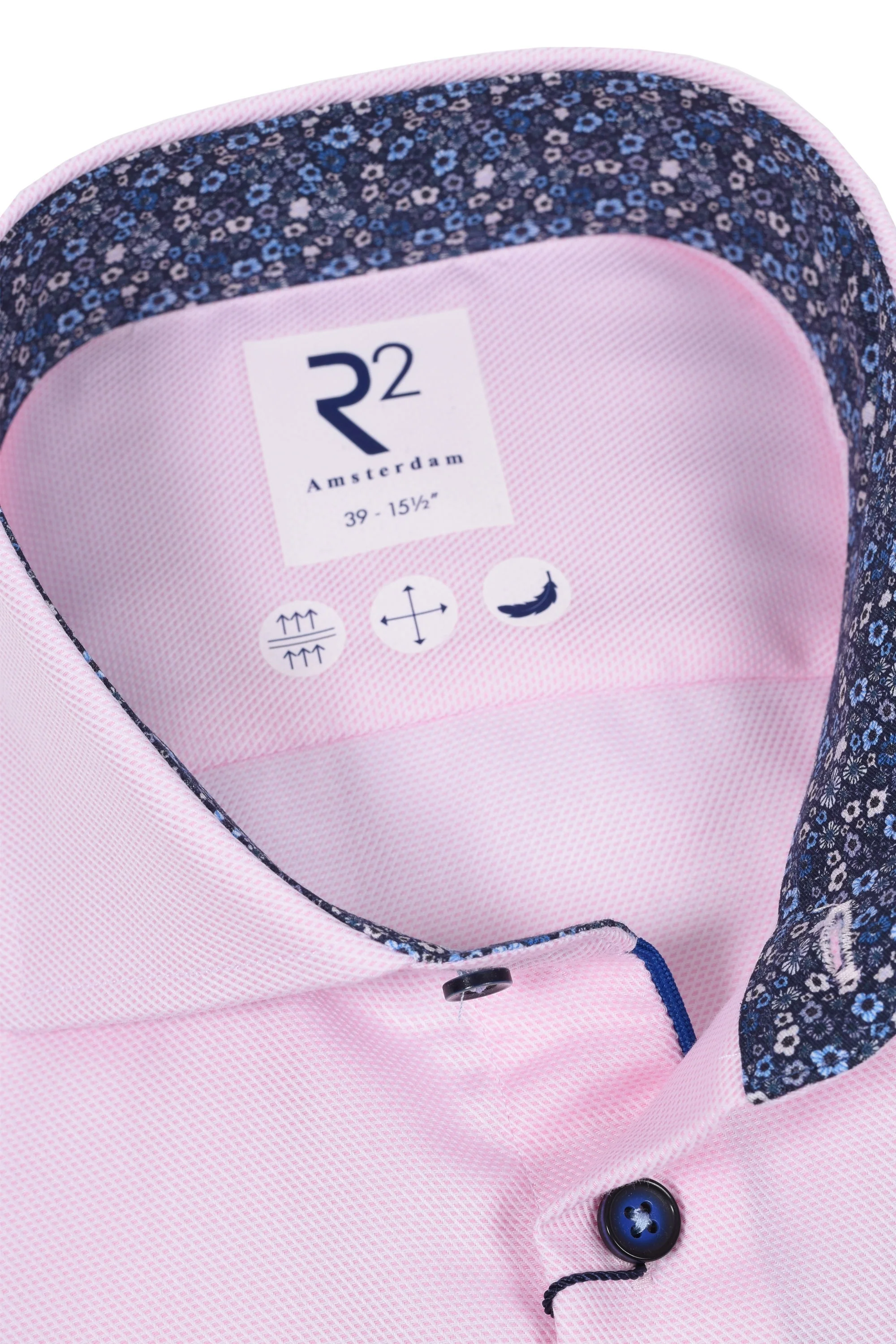 R2 Non Iron Long Sleeved Shirt Pink Floral Trim - Image 2