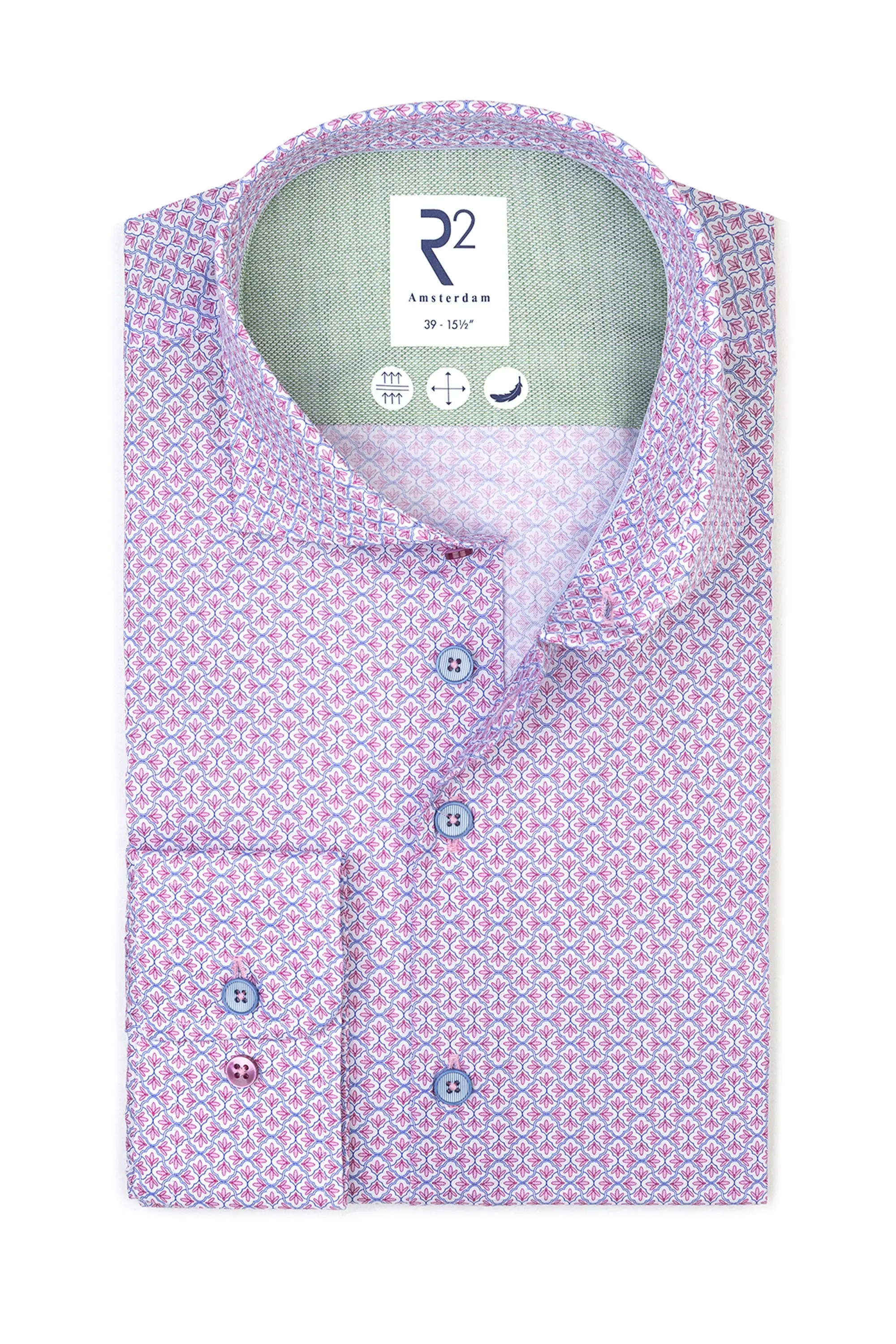 R2 CUT AWAY COLLAR LONG SLEEVED SHIRT PINK PATTERNED