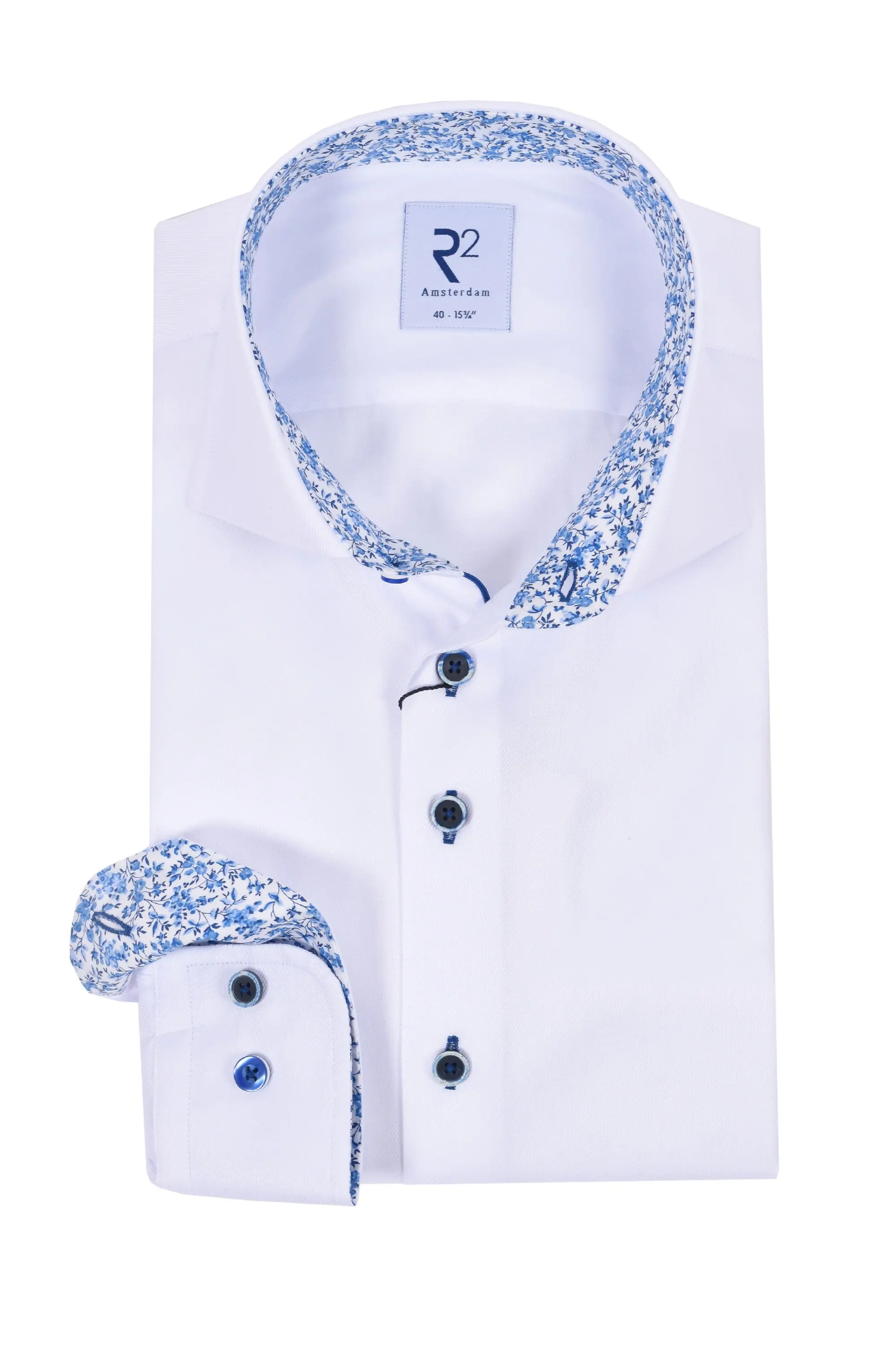 R2 LONG SLEEVED CUT AWAY COLLAR SHIRT WHITE