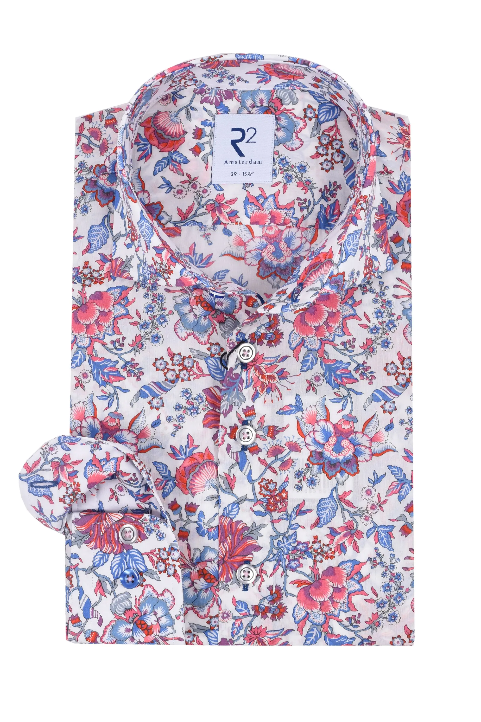 R2 LONG SLEEVED CUT AWAY COLLAR SHIRT WHITE FLORAL